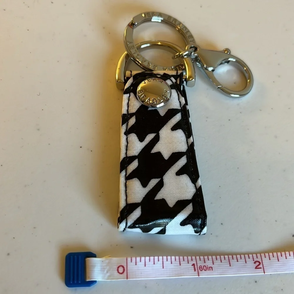 Vera Bradley Keychain Silver-tone Lobster Clip Key Ring Black White Houndstooth